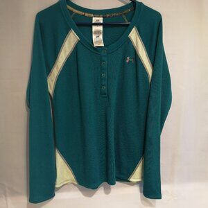 Under Armour Ladies Size Large Green w/ Off White Cold Gear Long Sleeve T-Shirt
